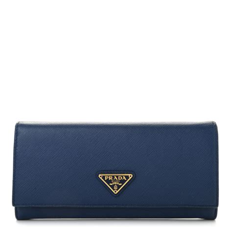 PRADA Saffiano Triangle Continental Flap Wallet Bleuette 